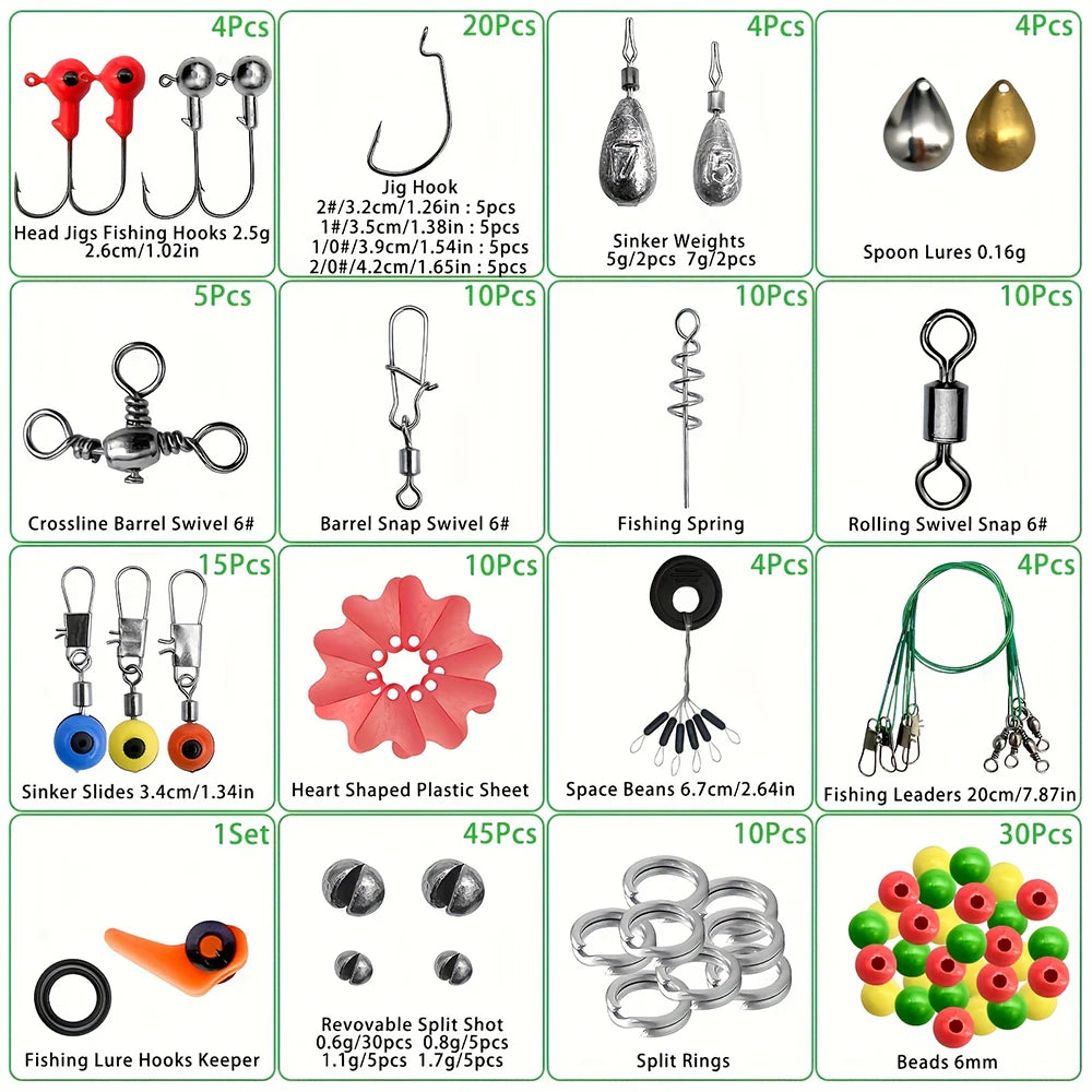 187Pcs Ultimate Fishing Kit Set Tackle Box With Hooks Sinkers