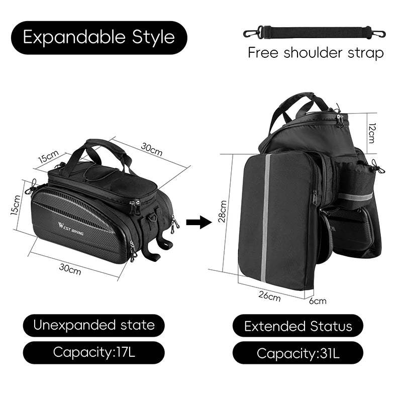West Biking Large Capacity EVA Bicycle Rear Seat Bag MTB
