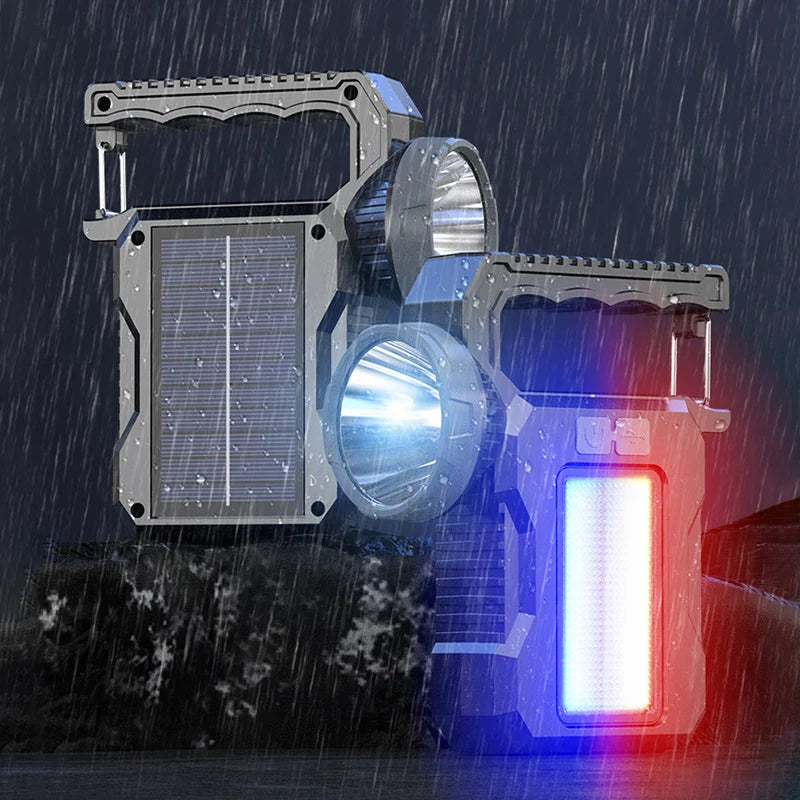 Solar Portable Rechargeable LED Flashlight Searchlight With COB Work Light