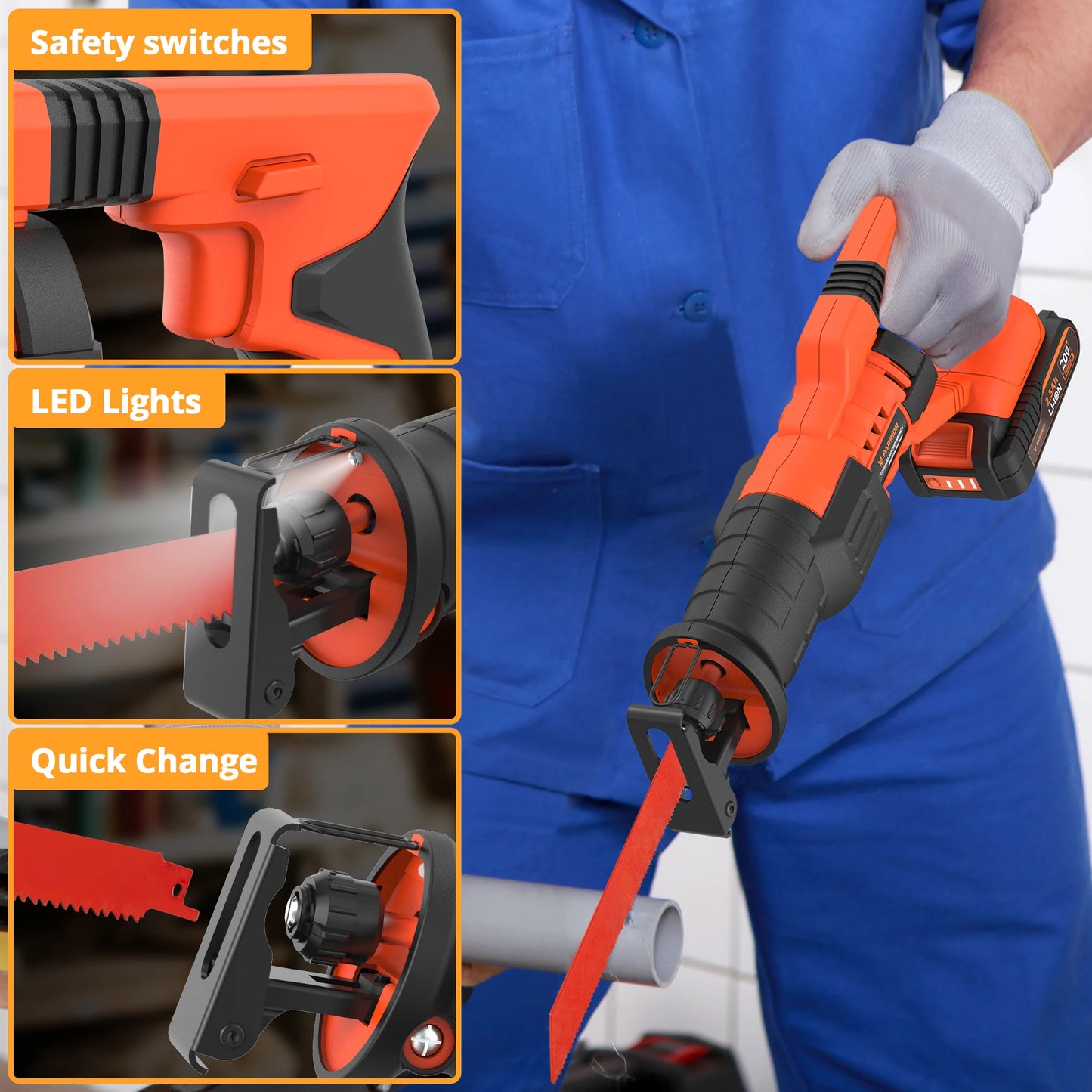 Parrior 20V Cordless Reciprocating Saw With Battery Kit