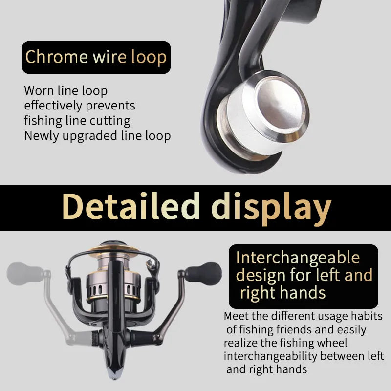 Two Hand Rotating Fishing Reel HE1000 7000 Series Aluminum Body