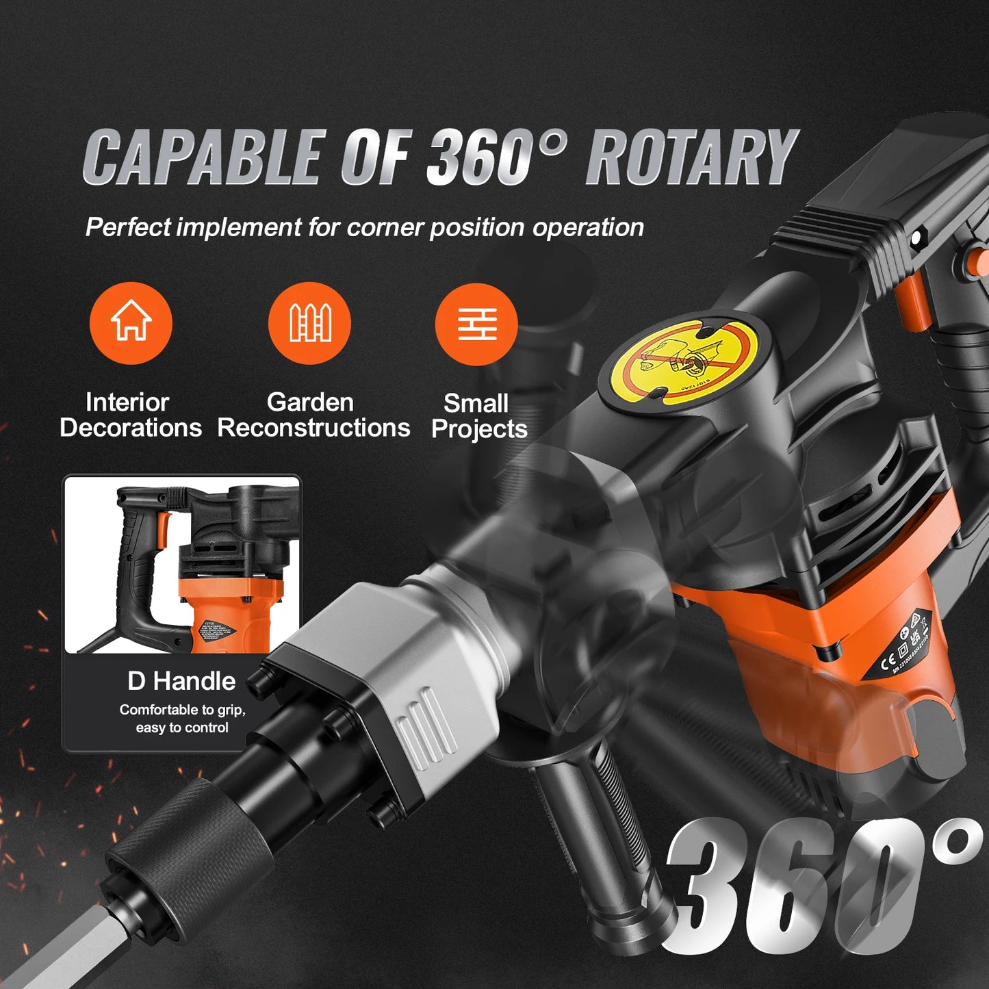SucceBuy 1400W Demolition Jack Hammer 2900 BPM Concrete Breaker