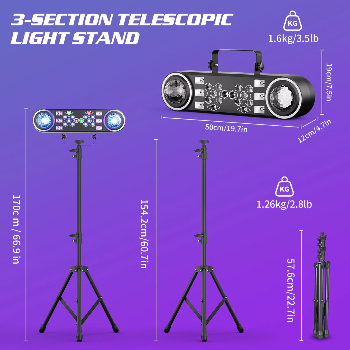 Somspot 7in1 RGBW LED Light Stand Kit With Remote Control DJ Party Lights