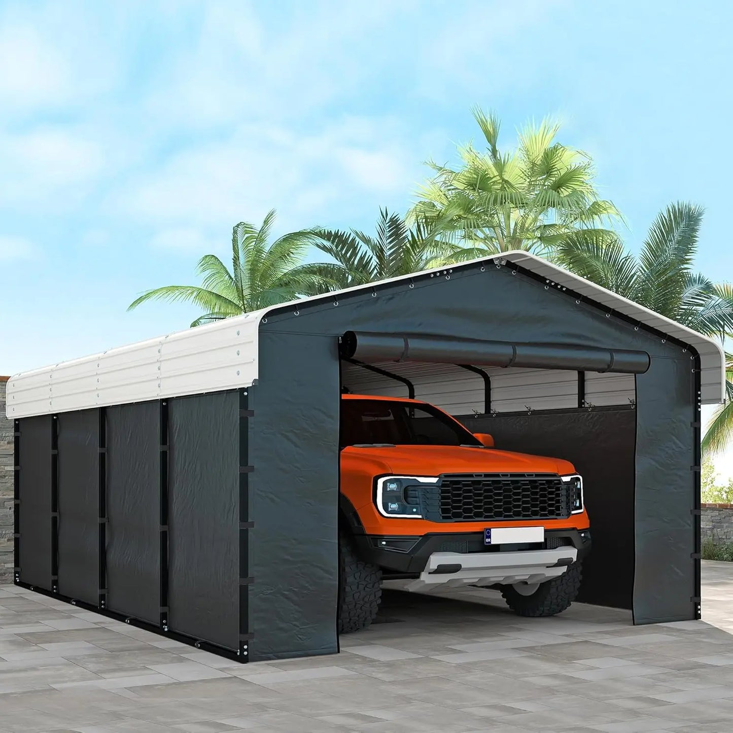 Heavy Duty Metal Carport With Removable Sidewalls And Galvanized Frame