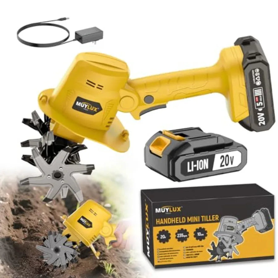 20V Cordless Tiller Cultivator For Gardening Electric Garden Rototiller