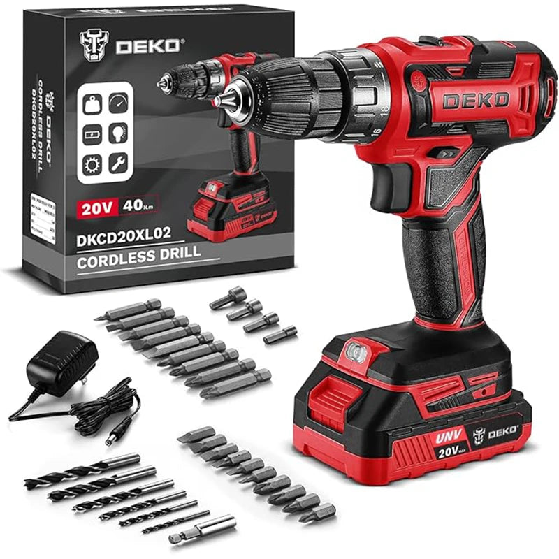 DEKO 20V Womens Cordless Drill Kit With Battery And Charger