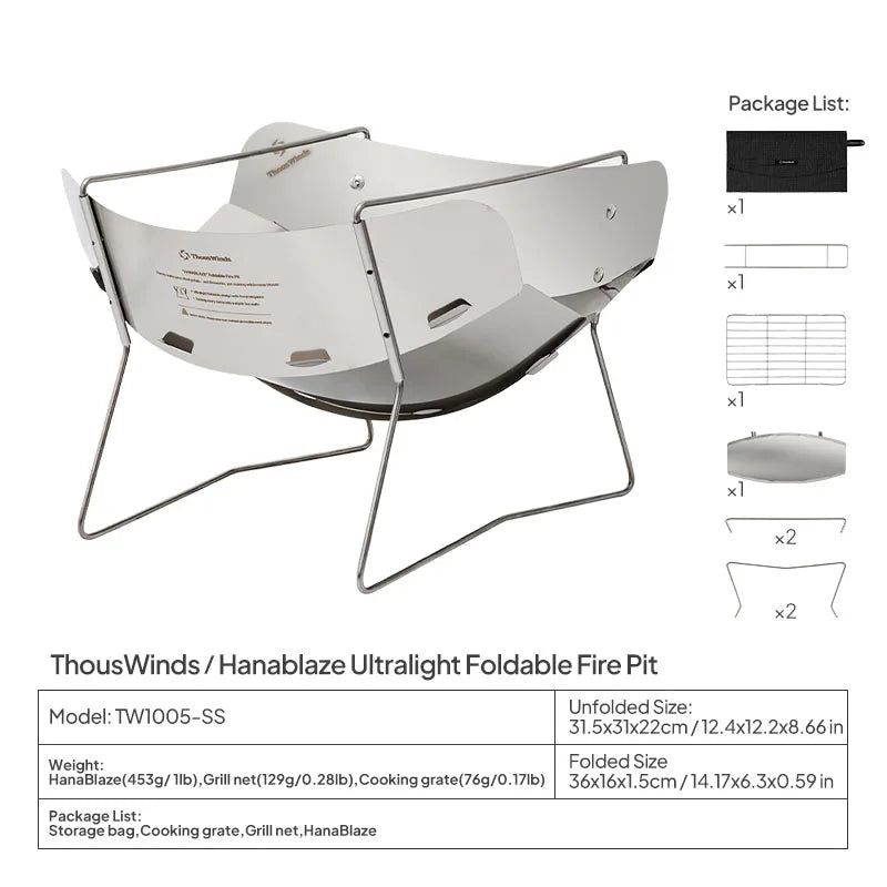 Thous Winds Hanablaze Ultralight Foldable Outdoor Wood Stove Fire Pit