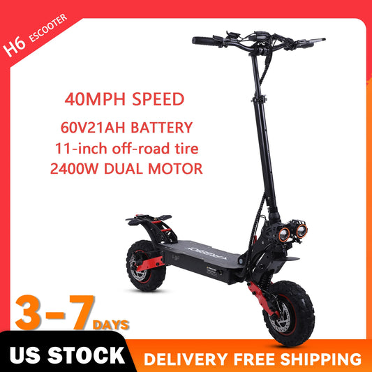 H6 Electric Scooter 2400W Dual Motor 40MPH 60V21Ah Off Road