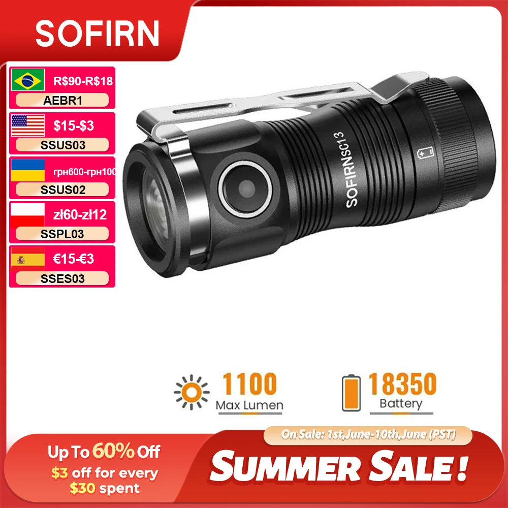 Sofirn SC13 1300lm Rechargeable 18350 LED Tactical Flashlight