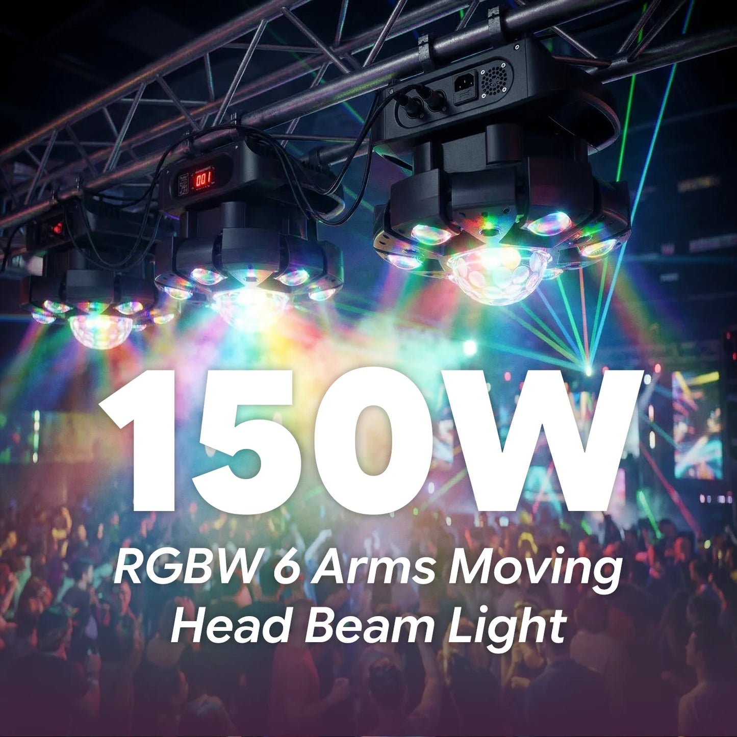 Fieryzeal 150W Six Arm RGBW Moving Head Light With DMX