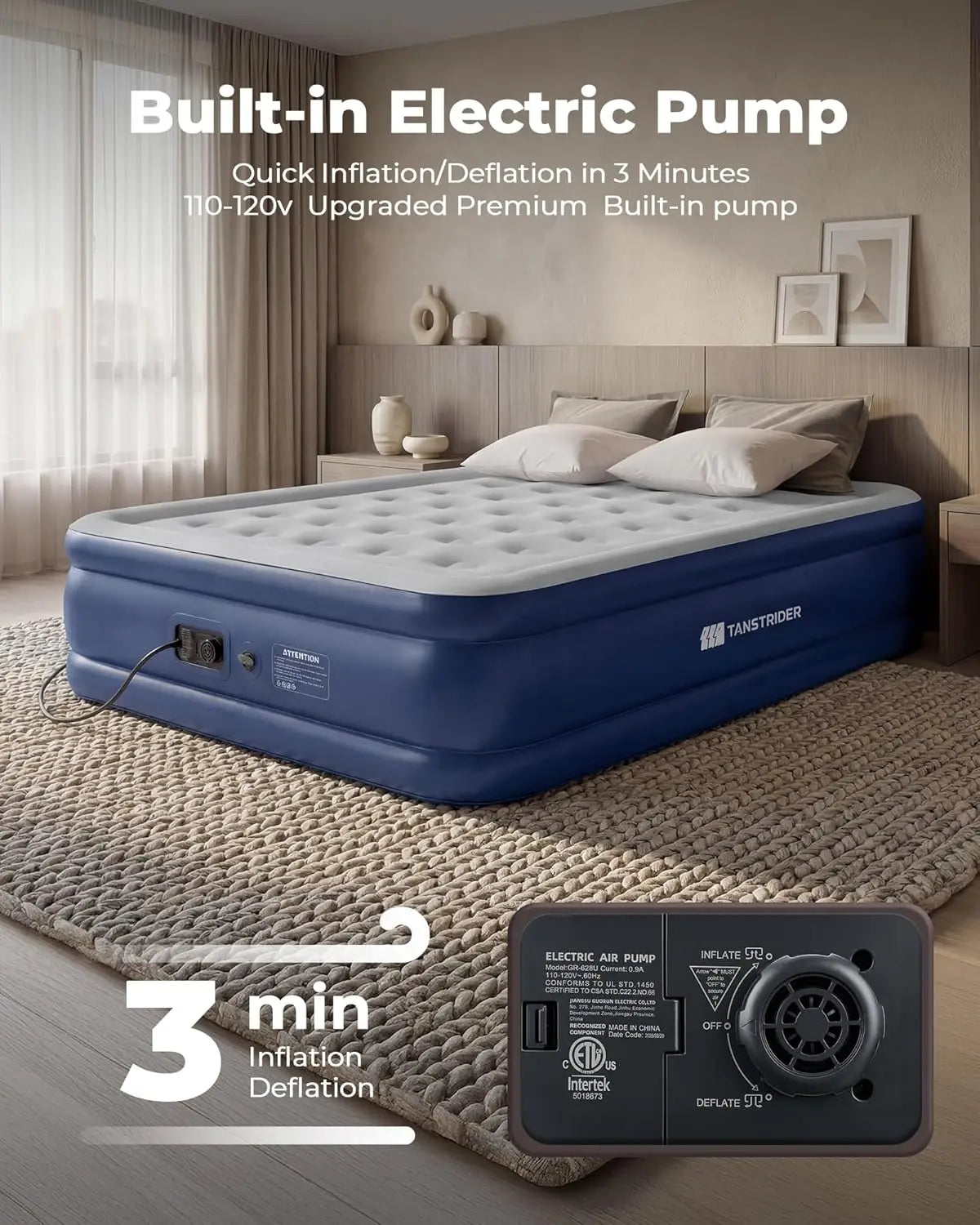 Air Mattress Built-In Pump for Guests and Camping Comfort
