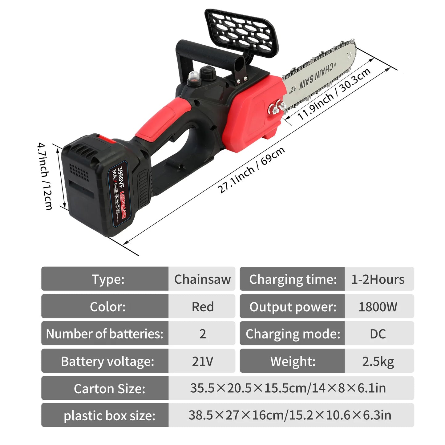 Cordless Chainsaw Handheld Electric 1800W Brushless One-Handed Tool