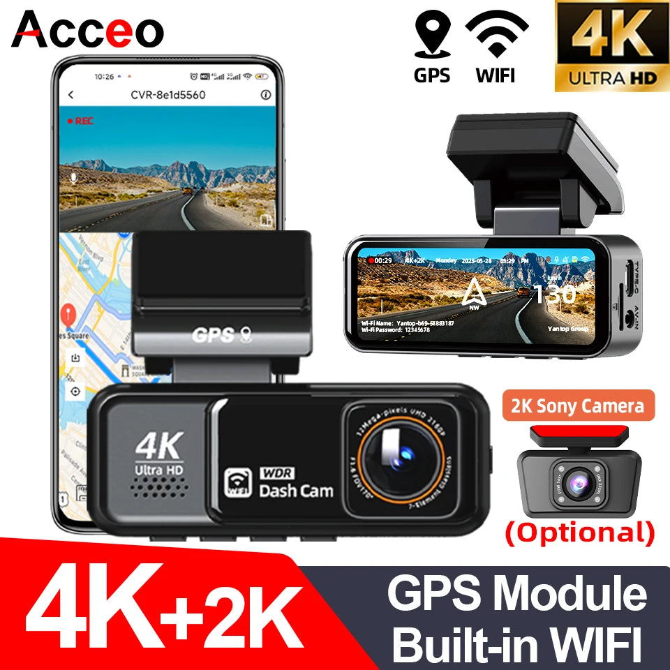 Acceo 4K Dashcam Dual Lens Night Vision GPS Parking Monitoring