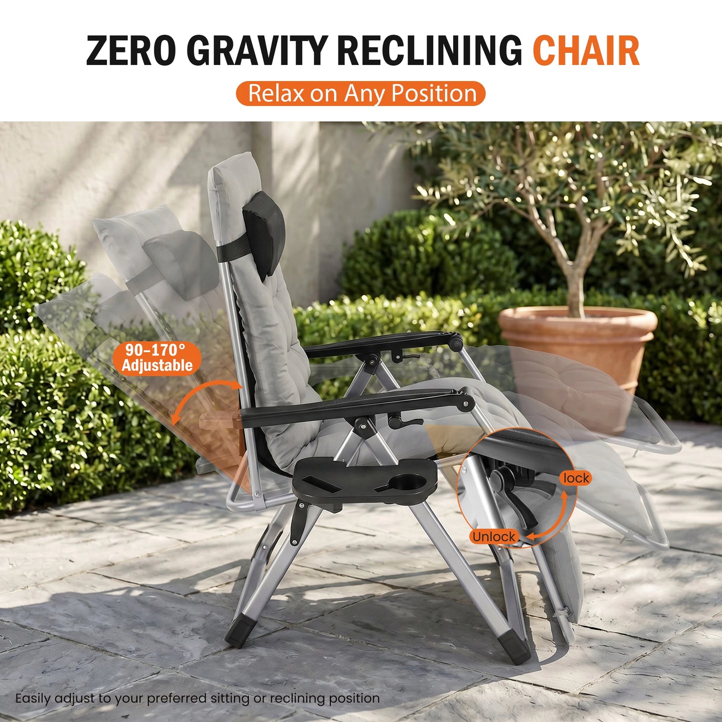JHK Zero Gravity Camping Lounge Chair With Cup Holder Trays