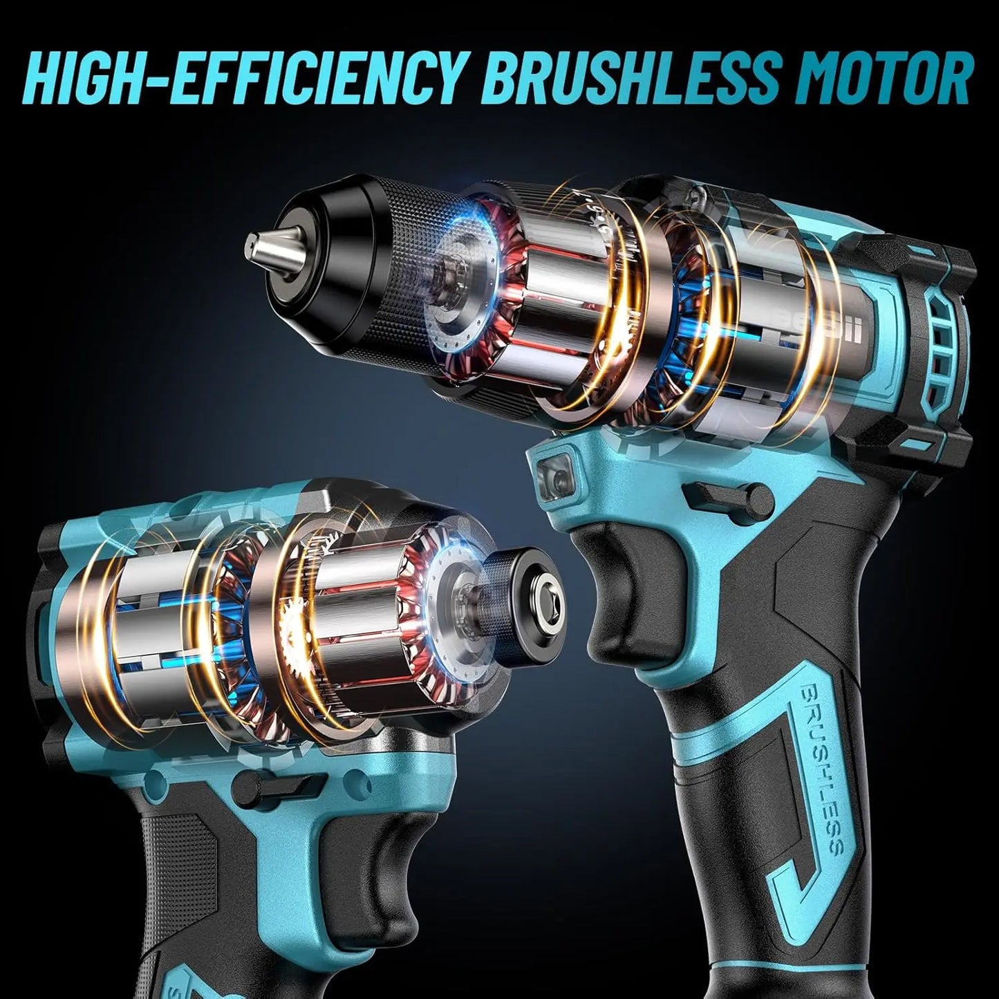 Seesii 21V Max Cordless Drill and Brushless Impact Wrench Kit