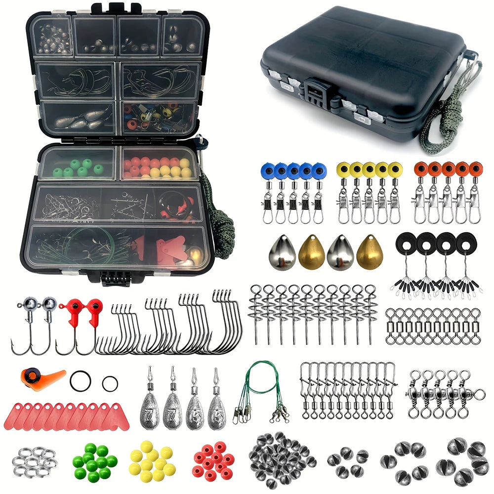 187Pcs Ultimate Fishing Kit Set Tackle Box With Hooks Sinkers
