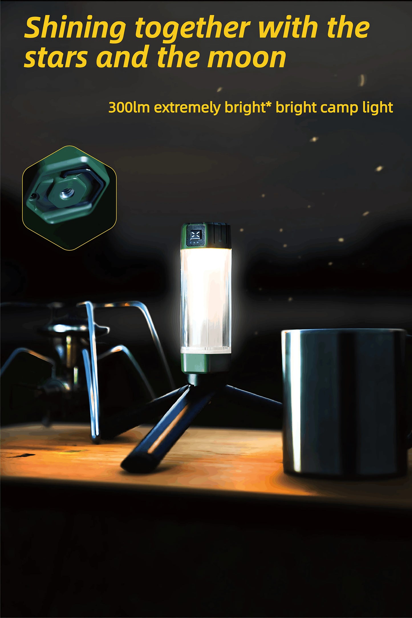 LED Camping Lantern Rechargeable 2000mAh Type-C 5 Modes 300 Lumen