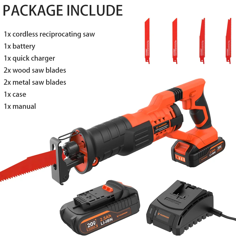 Parrior 20V Cordless Reciprocating Saw With Battery Kit