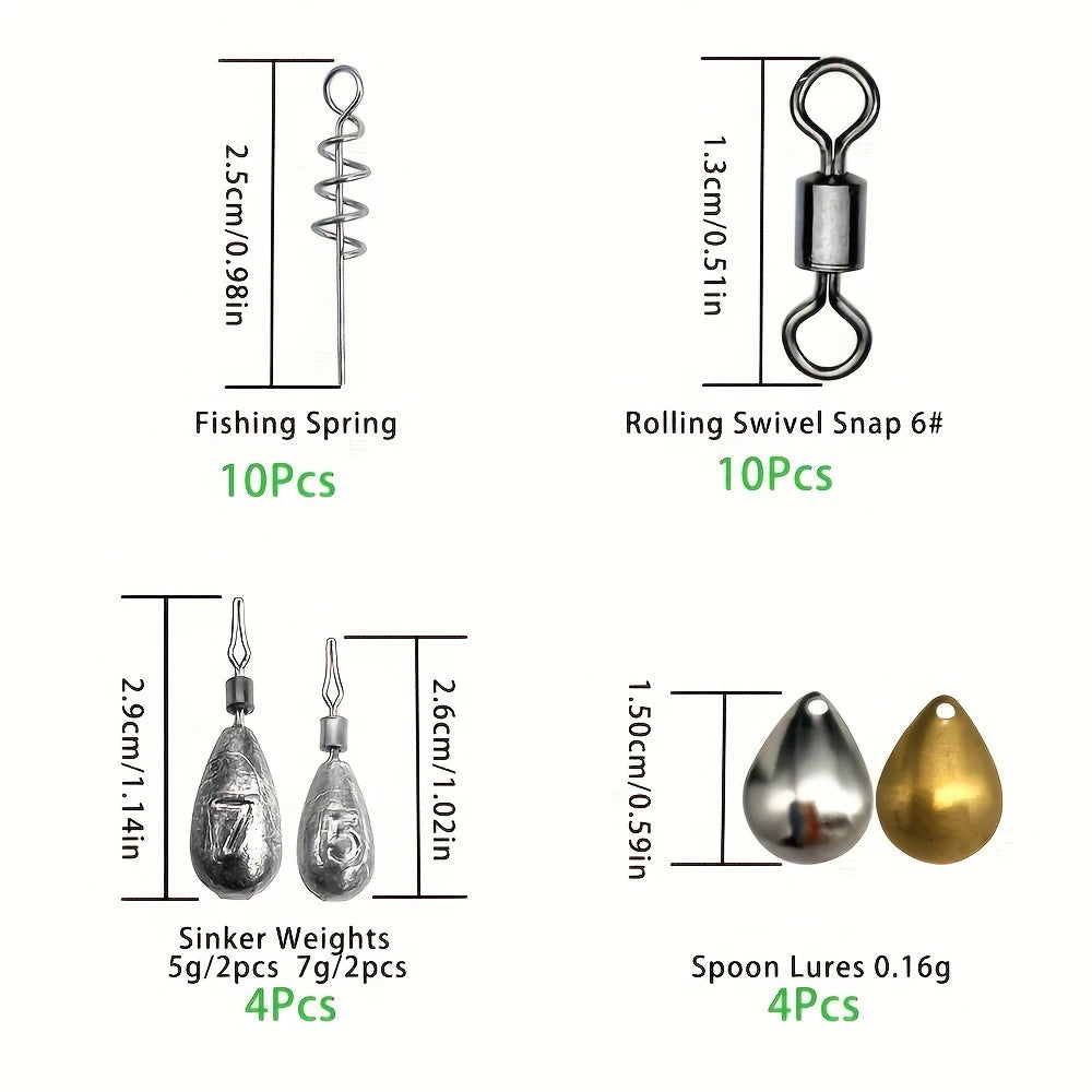 187Pcs Ultimate Fishing Kit Set Tackle Box With Hooks Sinkers