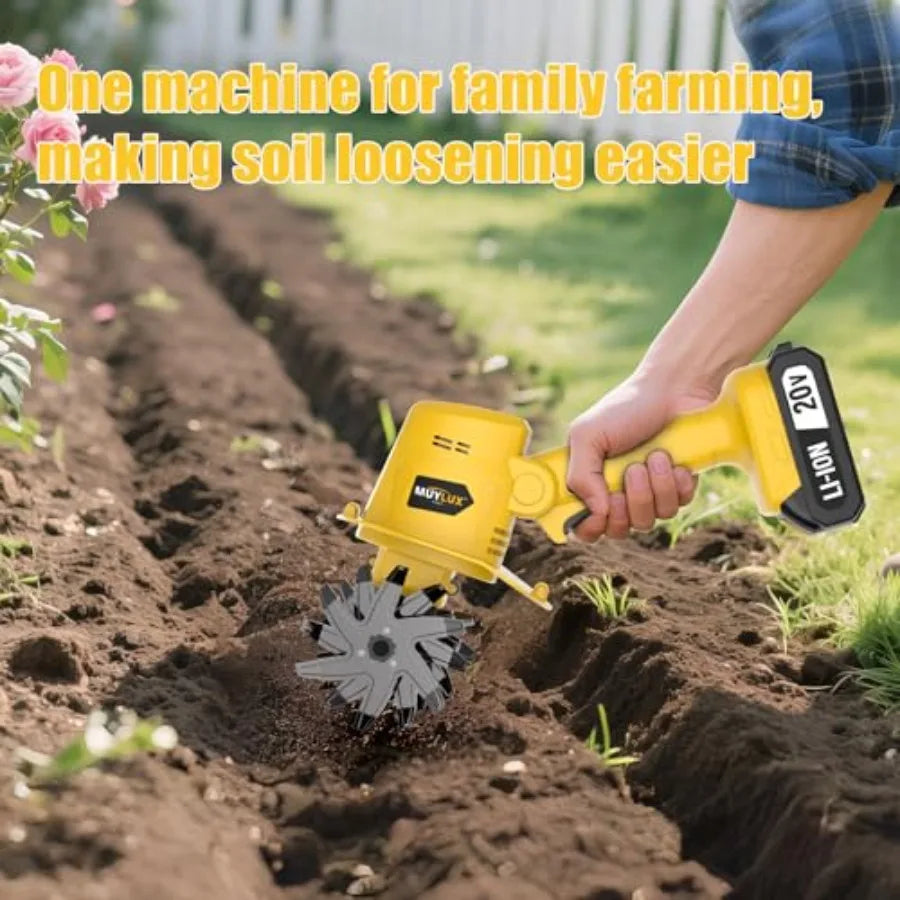 20V Cordless Tiller Cultivator For Gardening Electric Garden Rototiller