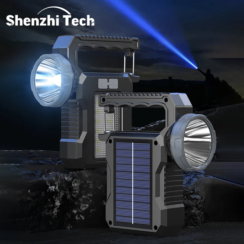Solar Portable Rechargeable LED Flashlight Searchlight With COB Work Light