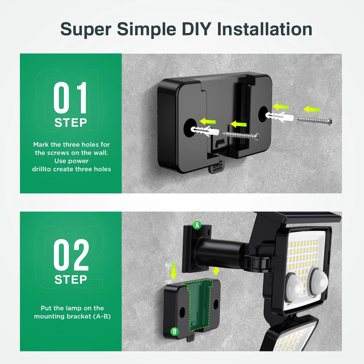 SZRSTH Outdoor Solar Lights 2 Pack LED IP65 Motion Sensor