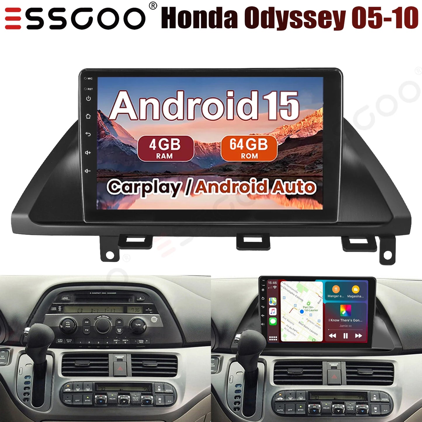 Essgoo Android Car Stereo for Honda Odyssey CarPlay GPS Navigation