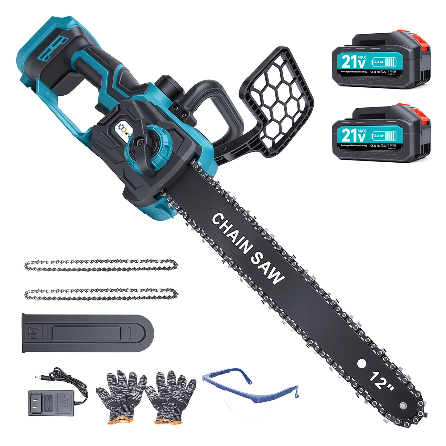 XYSD Cordless Electric Chainsaw 21V With 2x3000mAh Battery For Tree Trimming