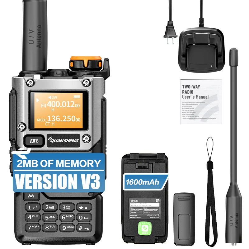 Quansheng UV-K5 V3 Walkie Talkie 5W 2MB Memory 50-600MHz Air Band