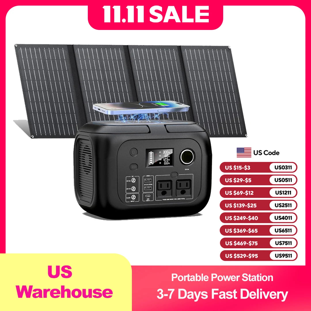 SinKeu 300W Portable Power Station With 40W Solar Panels