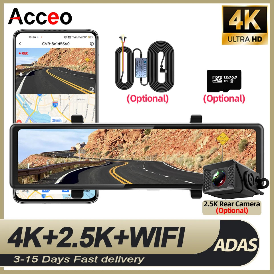 Acceo 4K Dashcam With Dual Channel Recording ADAS GPS