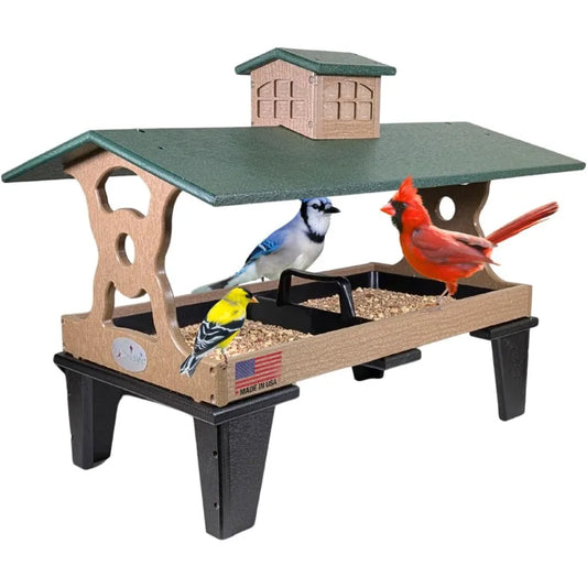 SHXI Colossal Ground Fly Thru Bird Feeder With Removable Tray