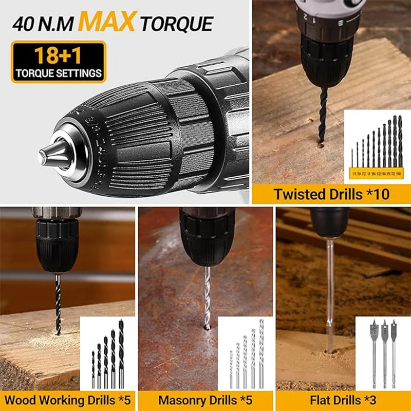 DEKO 20V Cordless Drill Kit With Battery For Home DIY