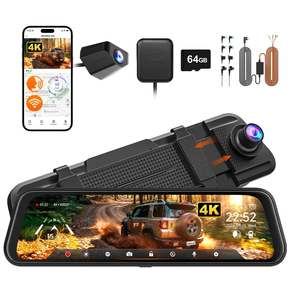 Wolfbox M40 Dash Cam 4K Plus 1080P Voice Control ADAS