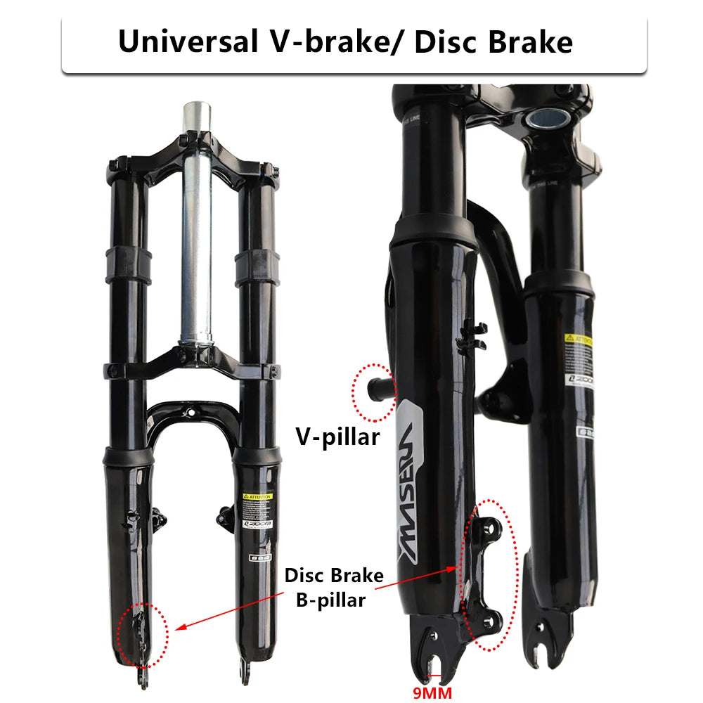 Deceleration Bicycle Front Fork, Mountain Bike Suspension Fork, MTB Double Shoulder Shock Absorber, 20 ", 24", 26"