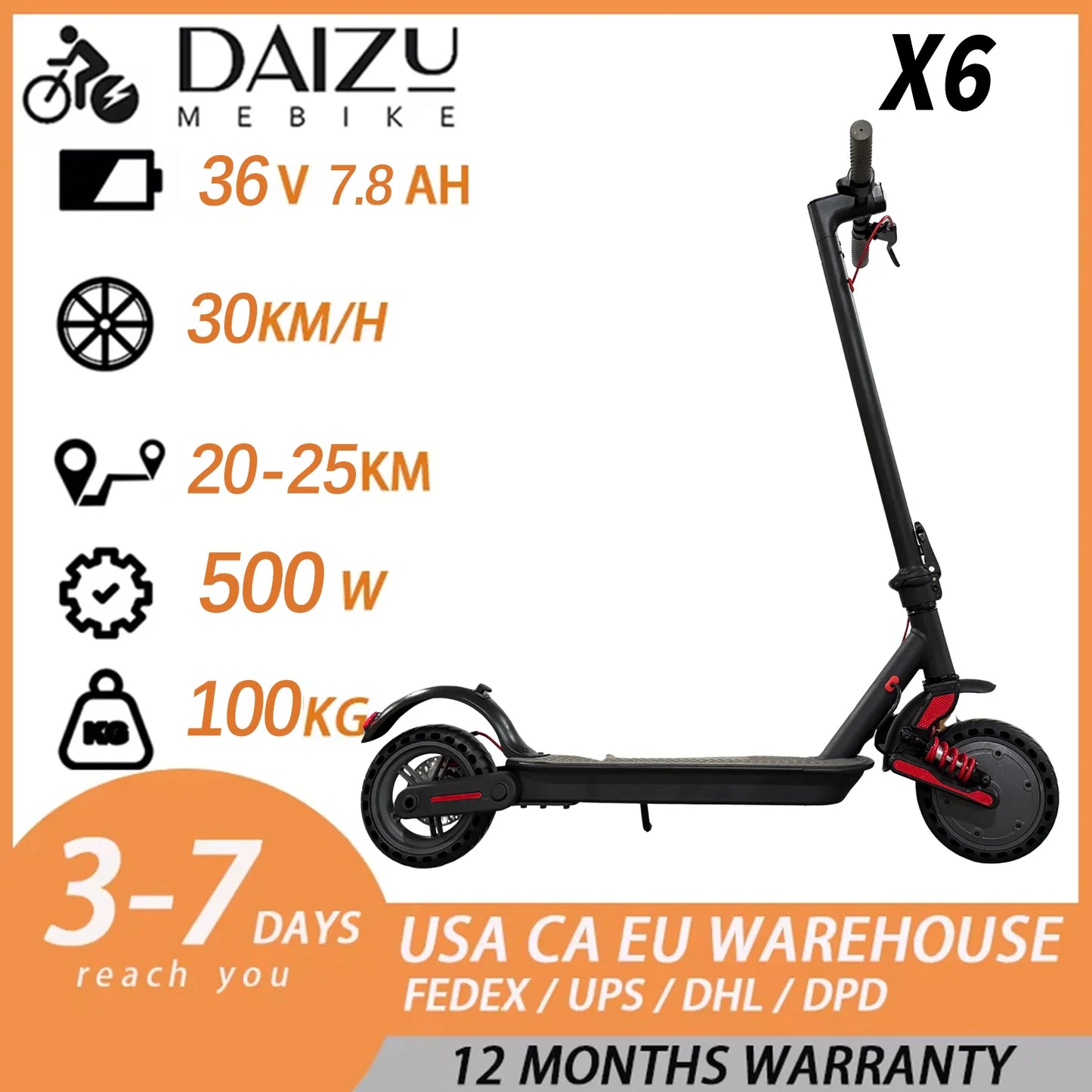Dual Motor Snow Electric Scooter 72V 6000W Off Road Folding Scooter
