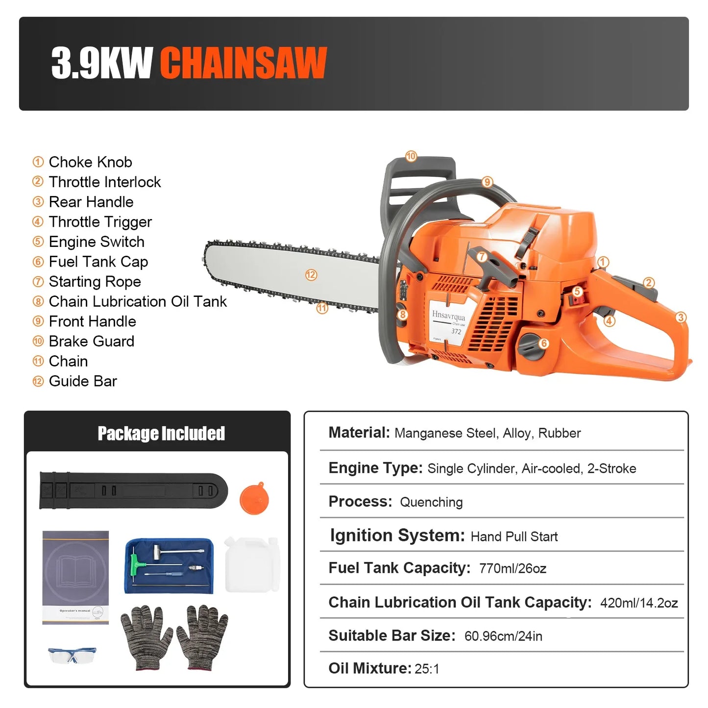 Cheuraivee Gas Powered Chainsaw 72cc 2 Stroke Handheld Wood Cutter