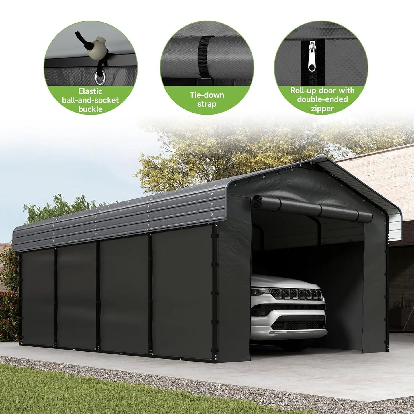Heavy Duty Metal Carport With Removable Sidewalls And Galvanized Frame