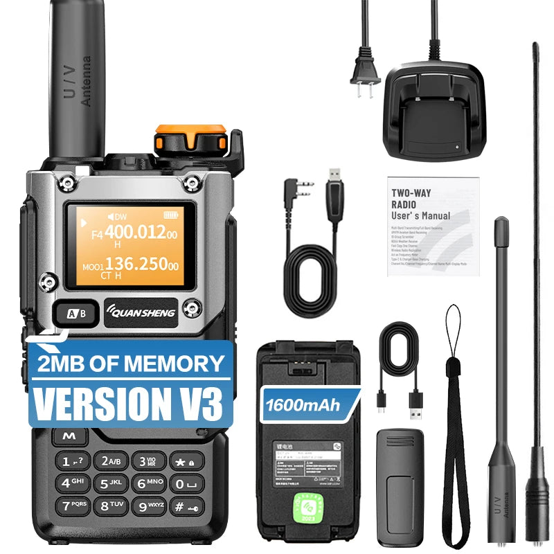 Quansheng UV-K5 V3 Walkie Talkie 5W 2MB Memory 50-600MHz Air Band