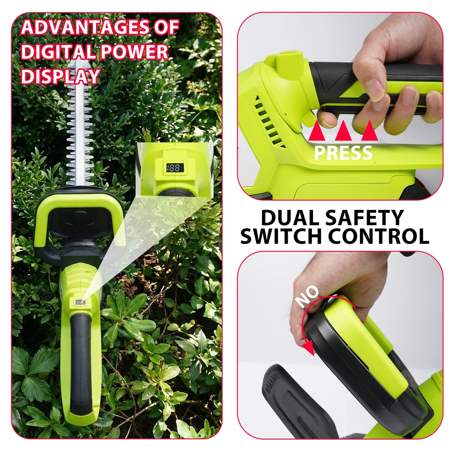 XYSD Cordless Hedge Trimmer With 21V 3.0Ah Batteries
