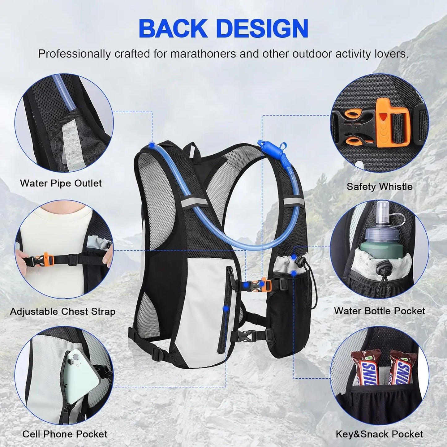 Lightweight Insulated Hydration Backpack 1.5L For Running Hiking Cycling