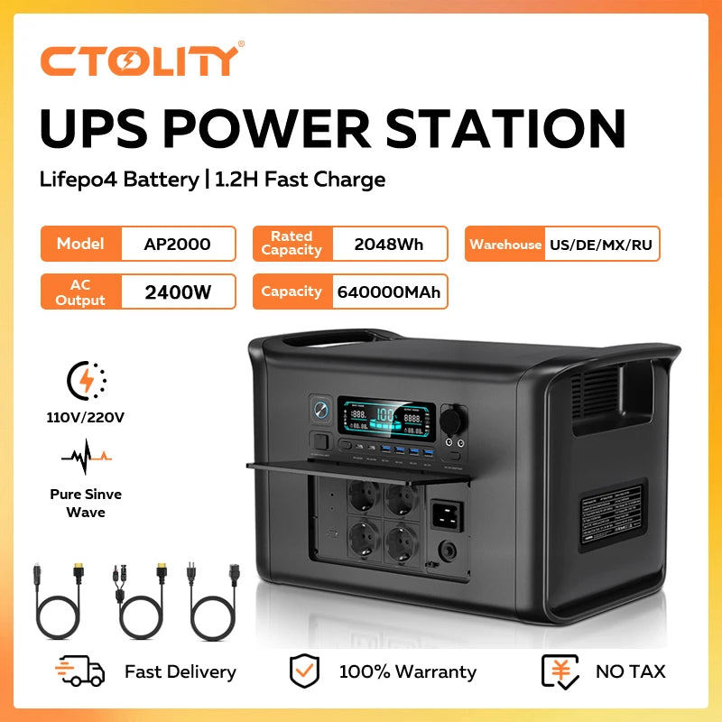 CTOLITY AP2000 2400W Portable Solar Generator 2048Wh Power Station