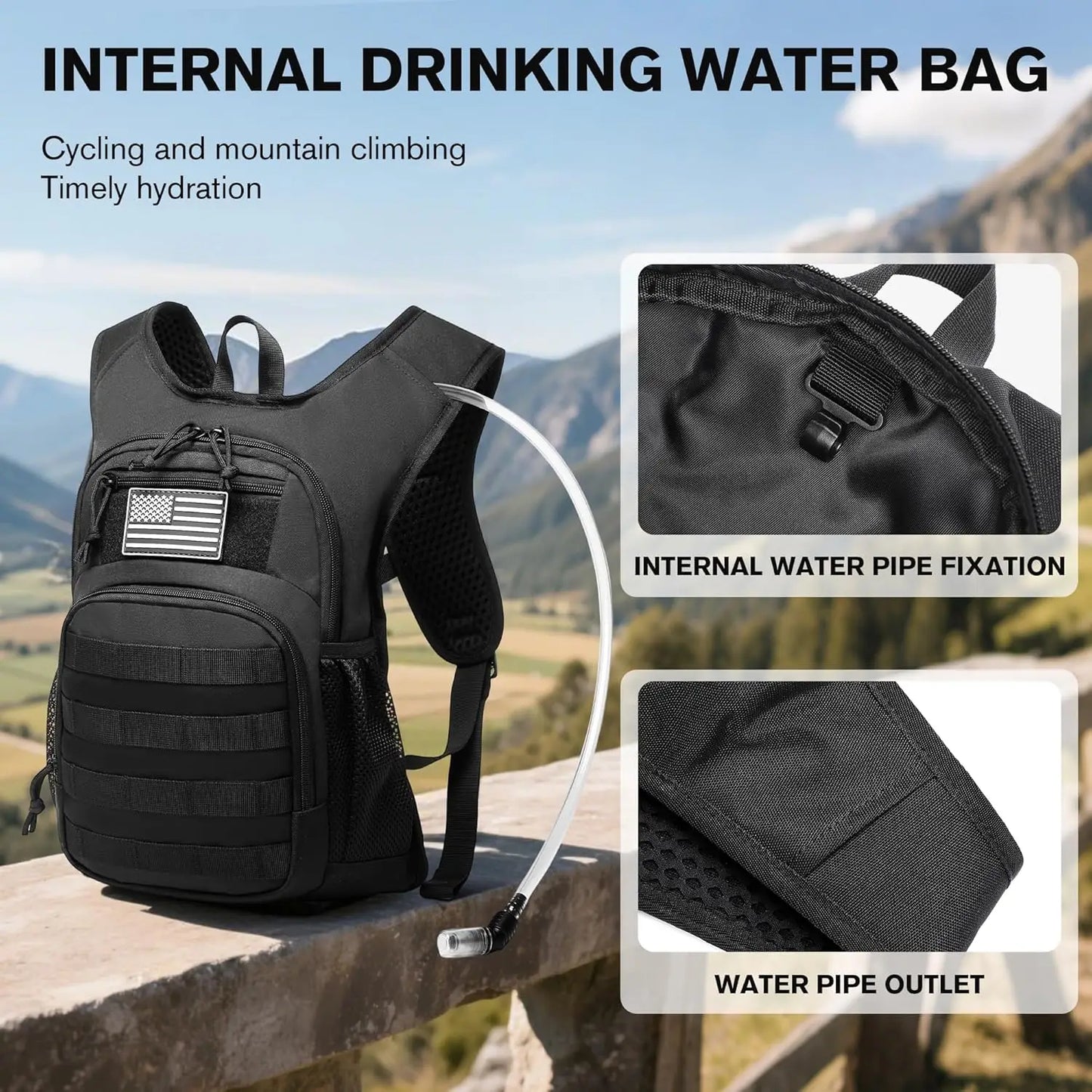 Hydration Backpack With 8L Capacity Water Bladder For Hiking Tactical Molle Pack
