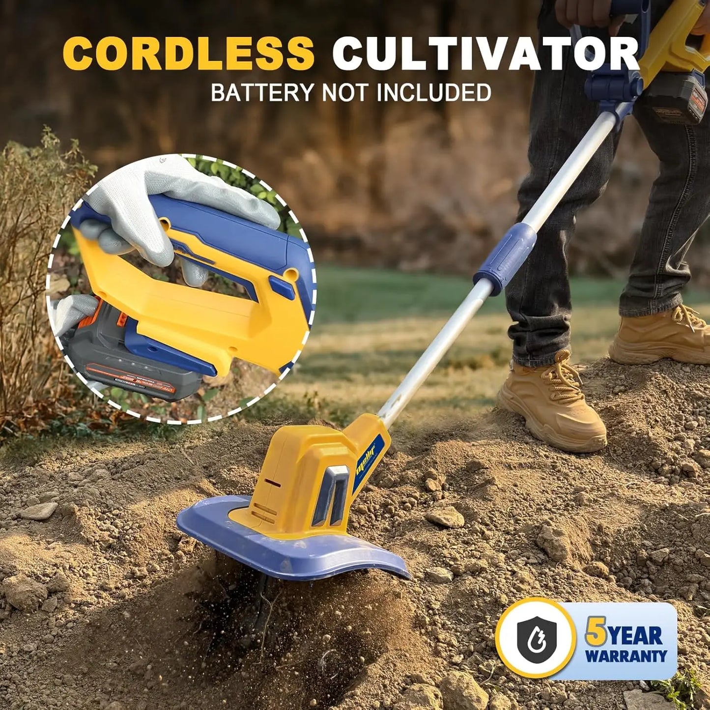 Cordless Tiller Cultivator For Dewalt 20V Battery Tool Only Garden