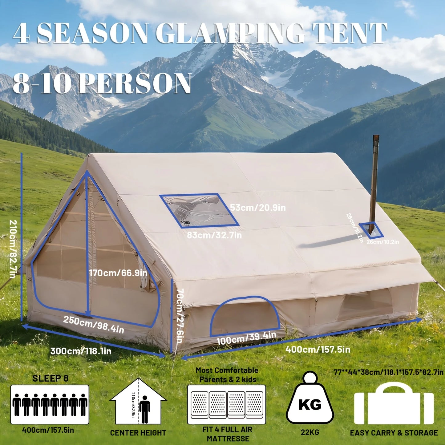 Pakicetus Inflatable Camping Tent With Skylight Breathable Mesh