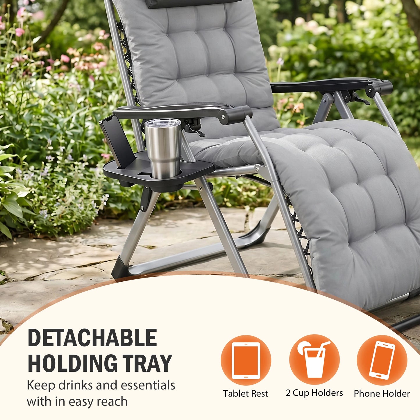 JHK Zero Gravity Camping Lounge Chair With Cup Holder Trays