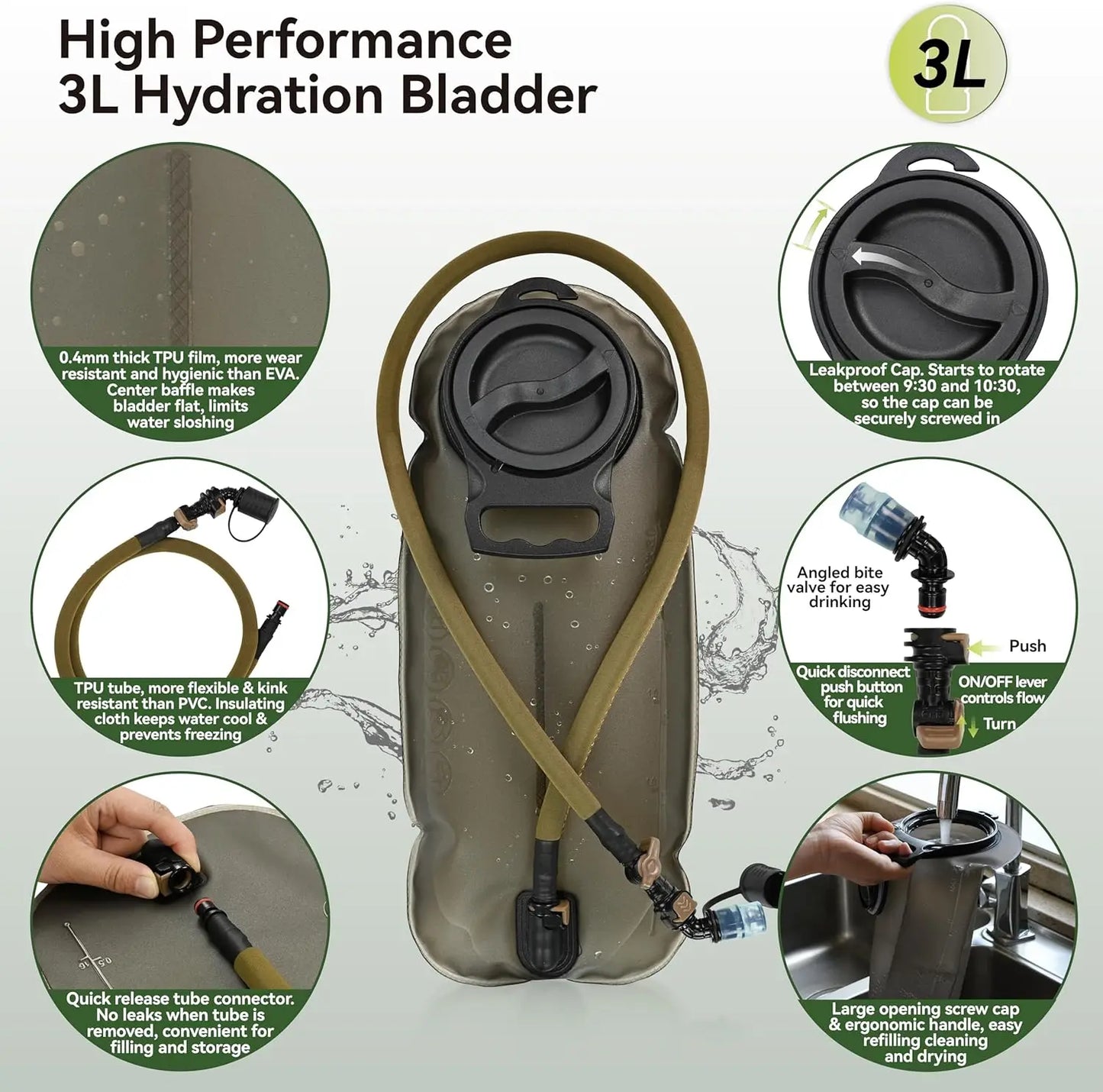 Tactical Molle Hydration Pack Backpack With 3L TPU Water Bladder