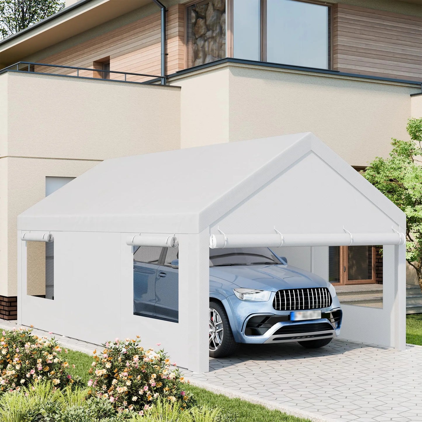 Jamfly Heavy Duty Carport With Roll Up Windows Portable Garage