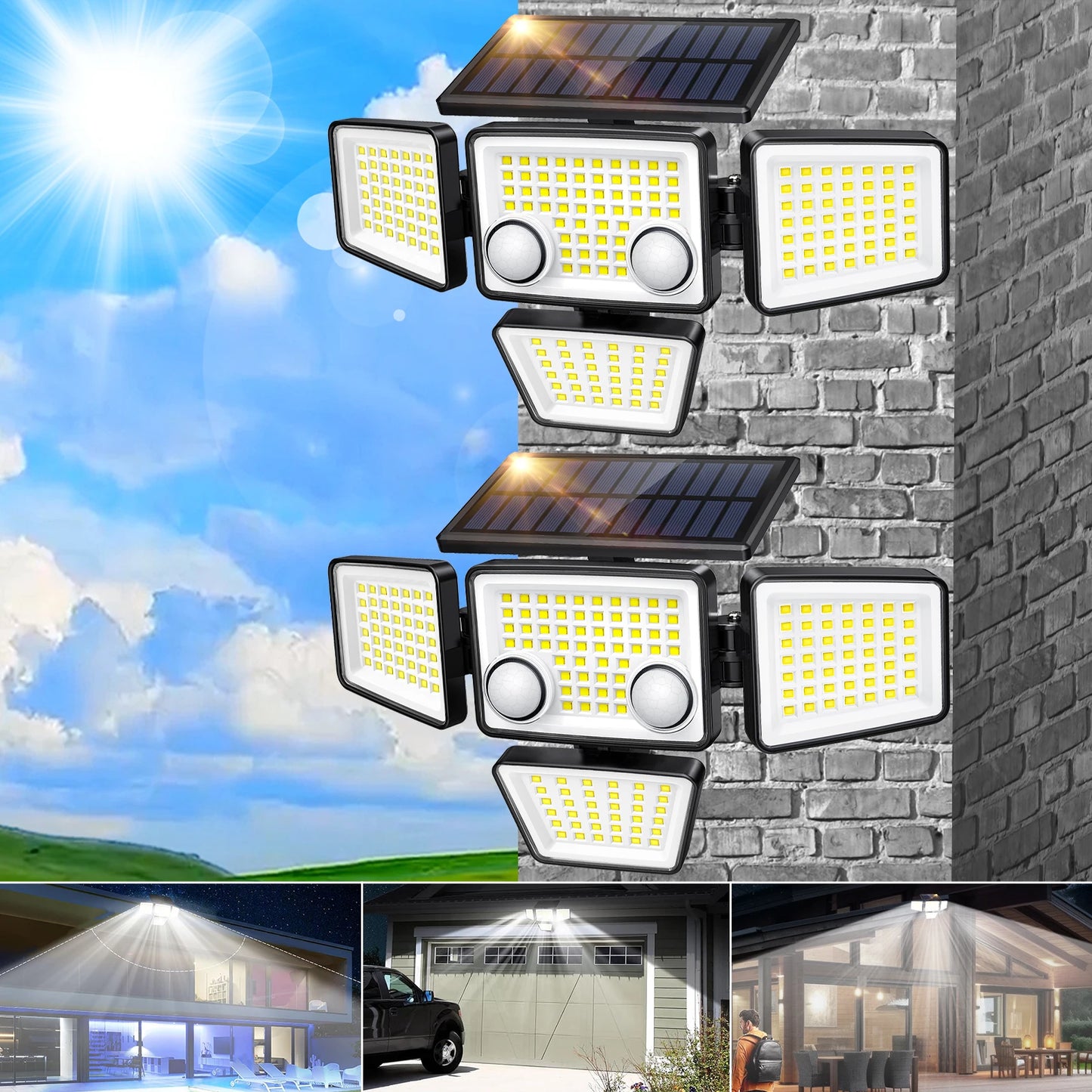 SZRSTH Outdoor Solar Lights 2 Pack LED IP65 Motion Sensor