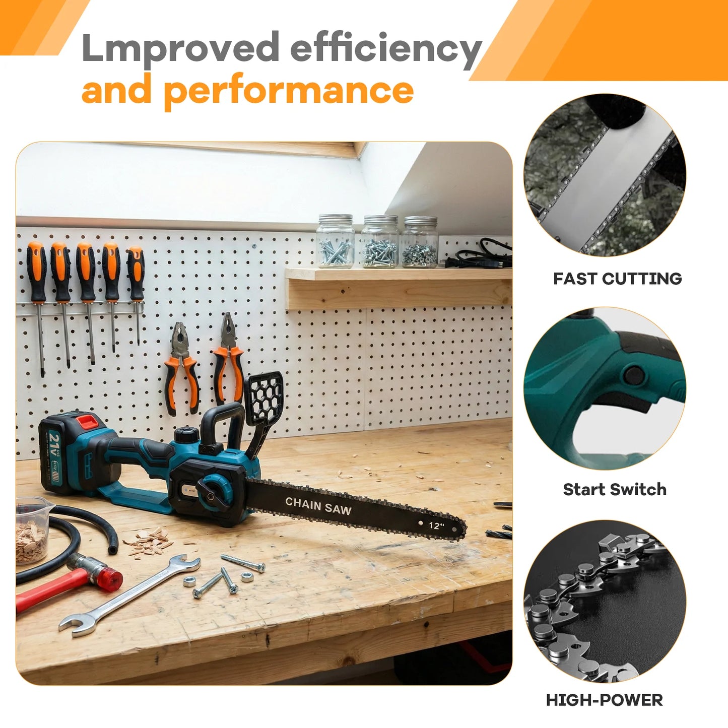 XYSD Cordless Electric Chainsaw 21V With 2x3000mAh Battery For Tree Trimming
